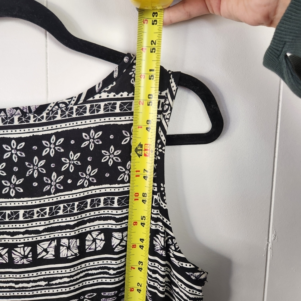 Vintage 90s Black Aztec Print Summer Midi Dress 1990s Sheath Sundress Beach Boho - Picture 11 of 13